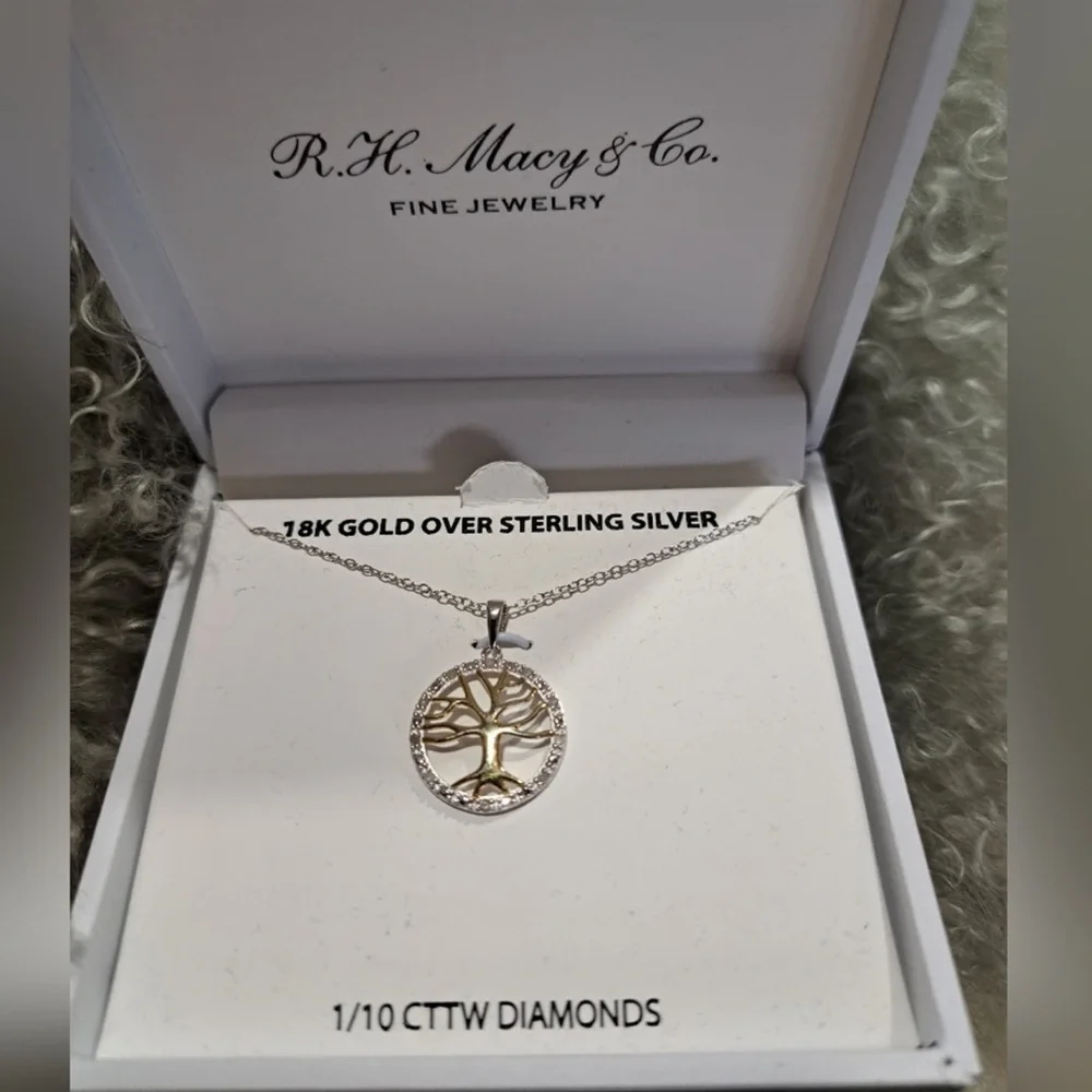 146 )Diamond Family Tree Pendant Necklace (1/1 in Sterling Silver and 18k - Picture 2 of 4